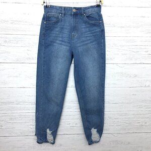 Refuge Denim Women's High Rise Mom Jeans Distressed Straight Leg size jrs 3